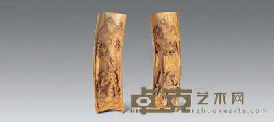 民国 象牙刻人物臂搁(一对) 20×5.5cm